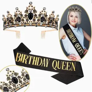 Elegant Tiara Set with Sash - Sparkling Hair Comb Crown for Women'S Birthday, Birthday Parties, Prom Decorations & Festive Celebrations, Birthday Hair Accessories, Celebration Hairpiece, Special Occasion, Glamorous Accessory, Stylish Hairpiece tiktokshops