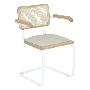 Furnish Theory Breuer Chair B32/S32 Cesca Cushion Seat & Cane Back Armchair with White Frame