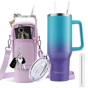 40oz Leakproof Insulated Tumbler - Stainless Steel Vacuum Flask with Large Capacity, Straw & Handle, Water Bottle Carrier Bag with Phone Pocket, Drinking Cup for Home, Office, School, Drinkware for Outdoor Camping, Halloween and Christmas Gift Option