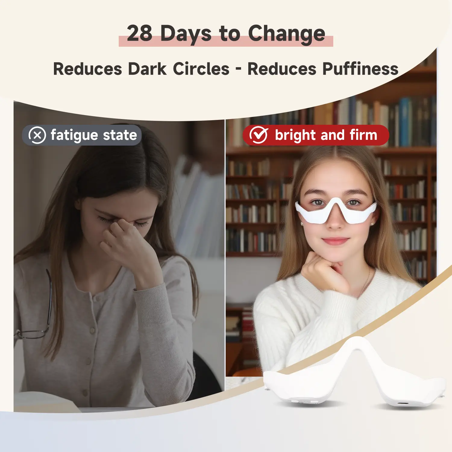 Red Light Eye Massager with Microcurrent for Dark Circles & Puffiness | 650nm Red Light Therapy, 10-Minute Daily Treatment, 3D Comfort Fit, Portable for Home & Office