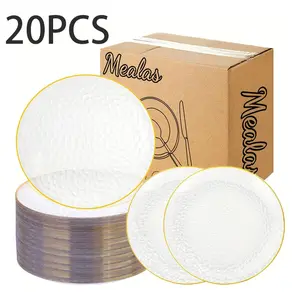 20 Edge Transparent Plastic Plates, Reusable Heat Resistant Dinnerware, 10.25 Inch Party Wedding Birthday Halloween Christmas Supplies