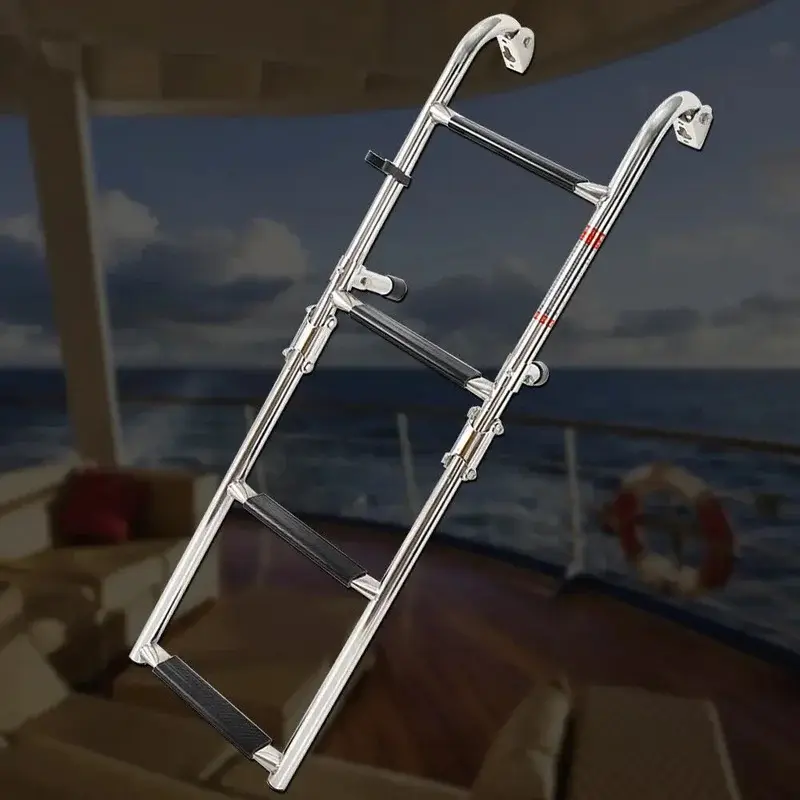 4 Steps Marine Deck Ladder Stainless Steel Telescoping Two-Step Fold Down Ladder Boat Ladder Boarding Ladder ,gray tee holder