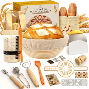 Complete Sourdough Starter Kit for Beginners & Bakers | Sourdough Bread Baking Supplies with Round Banneton Bread Proofing Basket, Bread Sling, Starter Jar, Dough Whisk, Scrapers, Bag & Manual