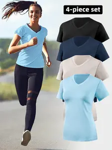 V Neck T Shirts for Women, Athletic Short Sleeve Workout Top, UV Sun Protection, Quick Dry Moisture Wicking Shirts for Women
