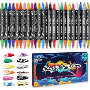 Nail Art Pens 12/24/36  Set Quick-Dry Waterproof Nail Markers for Women Diy 3D Nail Art & Nail Dotting Design Tools, Non-Toxic Acrylic Paint - Nail Polish Pens with 3 Types Tips (0.5/1.0/3.0mm) Summervibes Nail Art Pens Set Lid