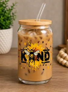 Kind Bee Glass  Cup | 16oz Cute Sunflower Bee