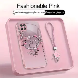 Suitable for [Galaxy A12] high-end phone case，a beautiful four-leaf clover lanyard is included,Premium heart pattern,a variety of colors are available for you to choose from YM99
