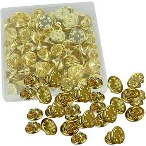 100PCS Pin Backs, Metal Locking Pin Backs, Brass Clutch for Brooch Tie Hat Badge Insignia Pin Backs Replacement (Gold)