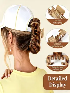 Large Women's Baseball Hat Hair Clip, Lightweight Plastic Claw, Adjustable Tortoiseshell, Fashionable Shark Clips for Daily Use, Tropical Hair Accessories
