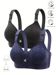 Women's Comfortable Breathable Wireless Backless Bra Set, Large Size Adjustable Strap Design, Soft Fabric Everyday Wear Bras