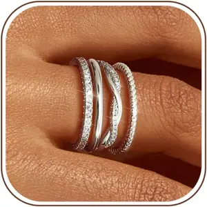 Stackable Rings for Women Non Tarnish Dainty 14K Gold Plated Stackable Thin Rings Cubic Zirconia Thumb Ring Set Trendy Statement Promise Wedding Bands Engagement Rings for Women Size 5-10