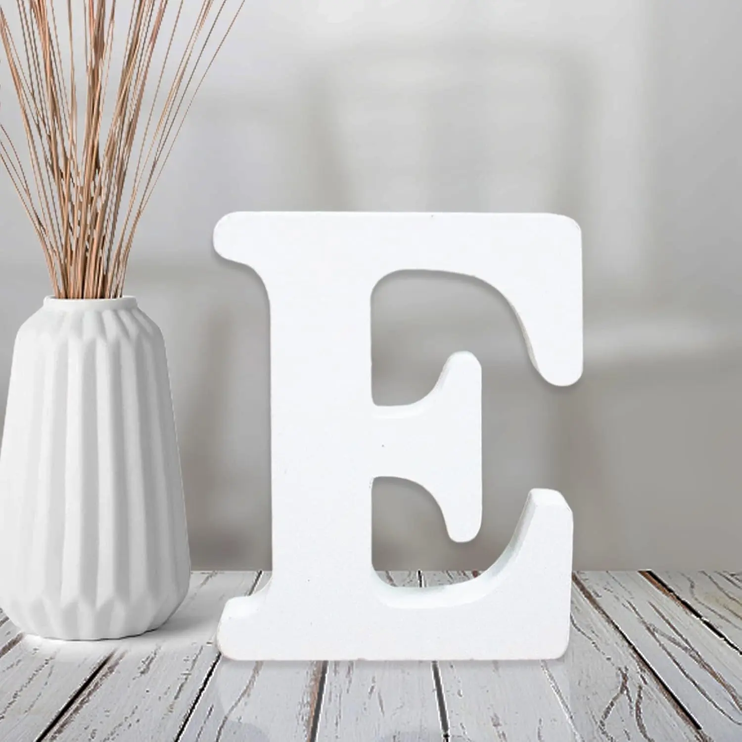 4 Inch White  Letters Unfinished  Letters for Wall Decor Decorative Standing Letters Slices Sign Board Decoration for Craft Home Party Projects (E)