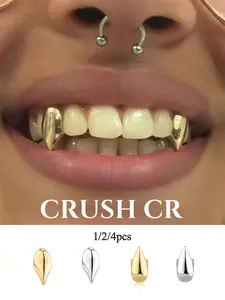 CRUSH CR 1/2/4pcs Single Fang Tooth Cap Grillz for Men Women, 14K Gold/Silver Plated with High-Gloss Polished Finish, Hypoallergenic Removable Grillz, Perfect for Hip Hop Concerts, Music Festivals, Club Nights Urban Street Style