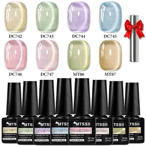 MTSSII 9pcs Light Flow Colored Cat Eye UV Nail Gel Polish Set, Semi-Tranparent Candy Color Glass Holographics Magnetic Gel Polish, Christmas Gifts For Women Nails Manicure Salon Wedding And Party, Nail Care, Cosmetic