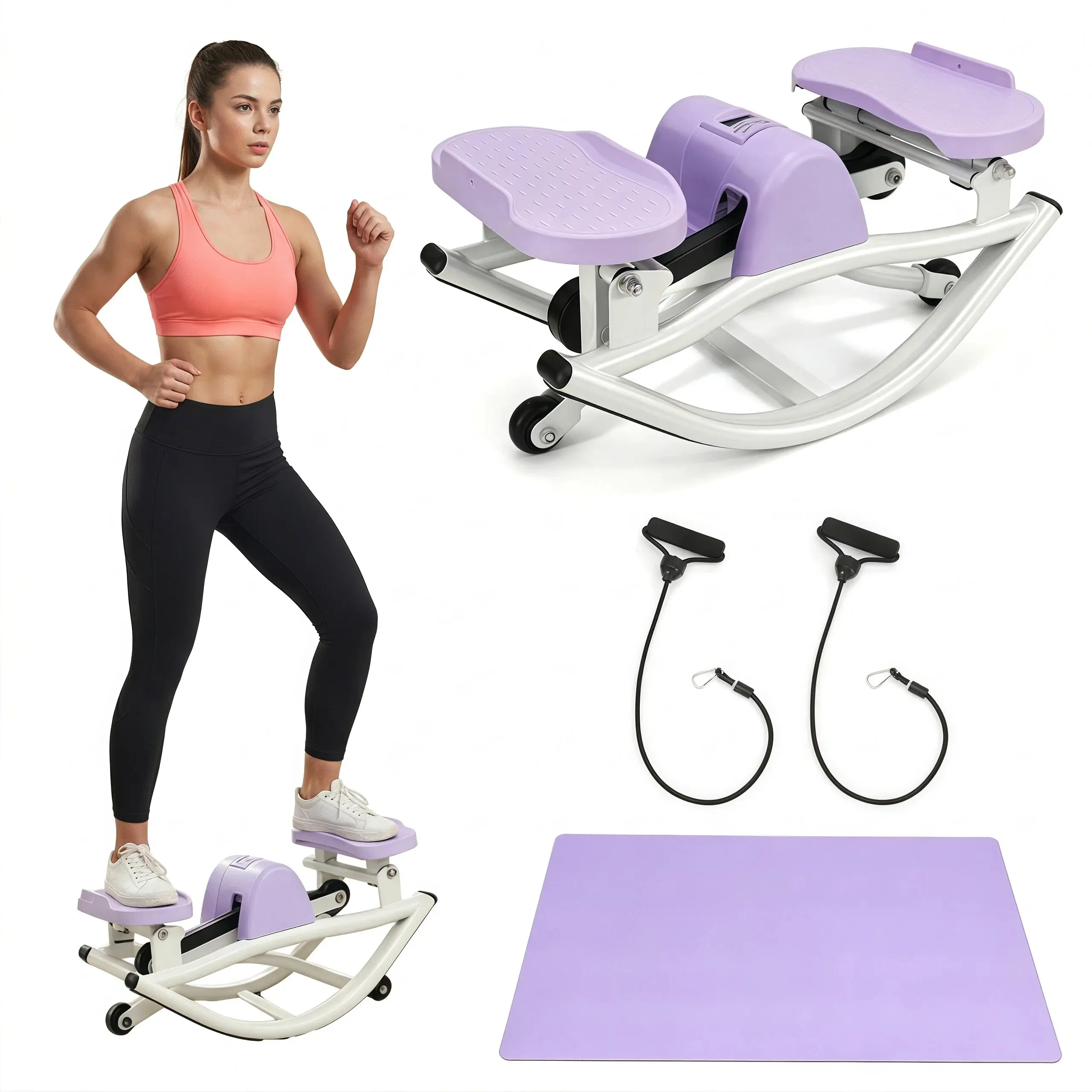 U Shaped Stepper  3D Gravity Resistance Elliptical Ski Training Stepper With Resistance Bands Anti Slip Pedals Low Impact Home Workout Equipment For Legs  Full Body