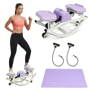 U Shaped Stepper Machine 3D Gravity Resistance Elliptical Ski Training Stepper With Resistance Bands Anti Slip Pedals Low Impact Home Workout Equipment For Legs Core Full Body Exercise