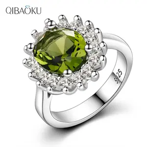Retro Silver Ring for Women Flower Rings with Peridot Stones Shining Luxury Brand Wedding Engagement Rings Jewelry