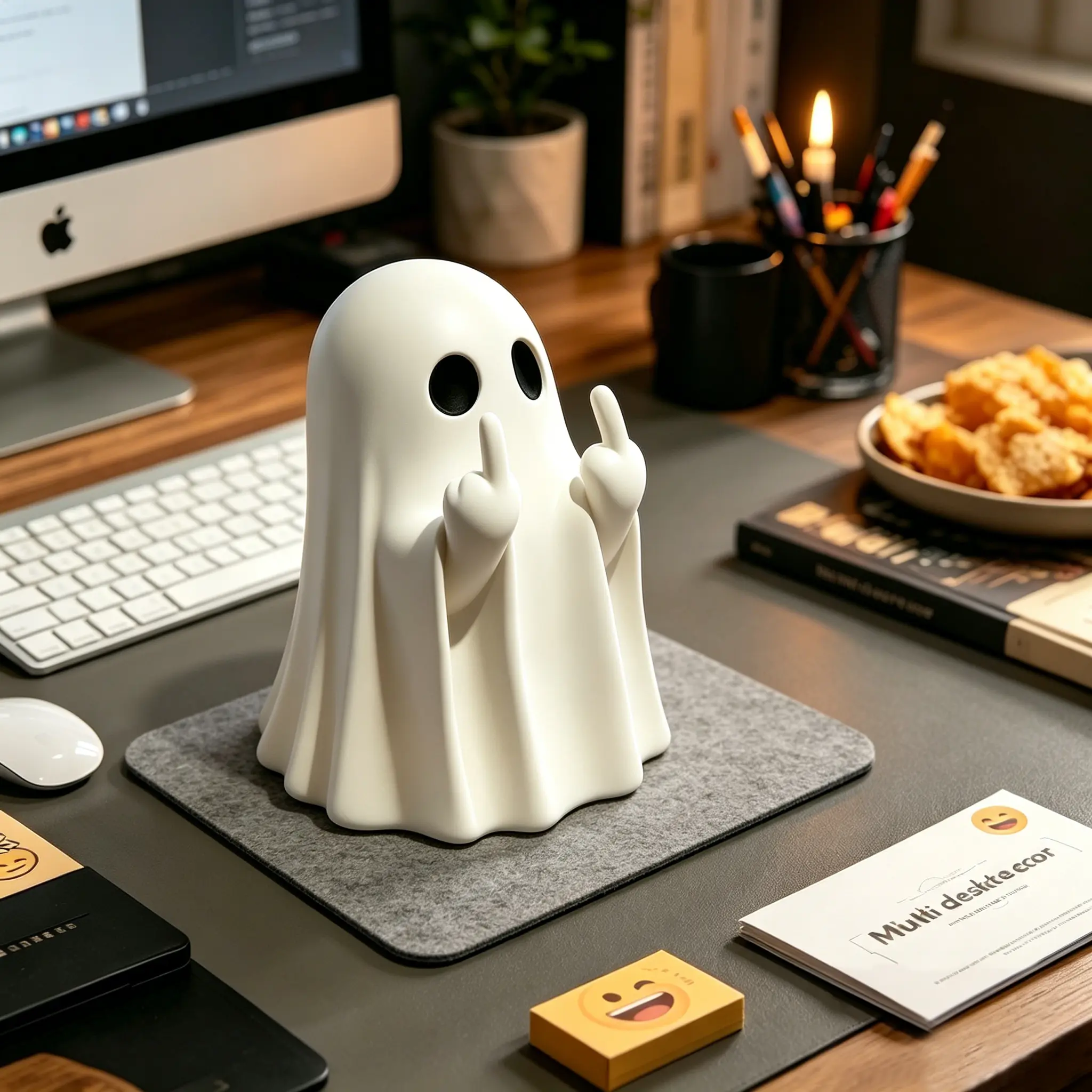 Halloween Ghost Figurine-Spooky Resin Middle Finger Ghost Statue, Cute Ghost Decor for Halloween Decorations, Porch and Indoor Spooky Home Decor (Flipping Finger Ghost）