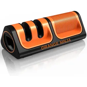 Orange Ninja Mini Knife Sharpener - Coarse & Fine Blade Sharpener, Sharpening System- Knife Sharpeners for Kitchen Knives, Pocket Kitchen Knives Sharpeners with Bottle Opener & Fridge Attachment