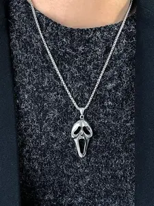 925 Sterling Silver Ghostface Necklace for Men Women, Elegant Ghost Mask Pendant, Halloween Hip Hop Charm, All Seasons Jewelry