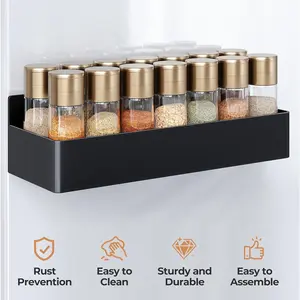 Spice Rack for Refrigerator, Kitchen Organizer and Storage Shelf, Black (4 Pack)