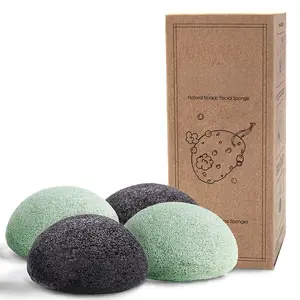 Konjac Facial Sponges - for Gentle  Cleansing and Exfoliation - with Activated Charcoal and Aloe Vera, Set of 4