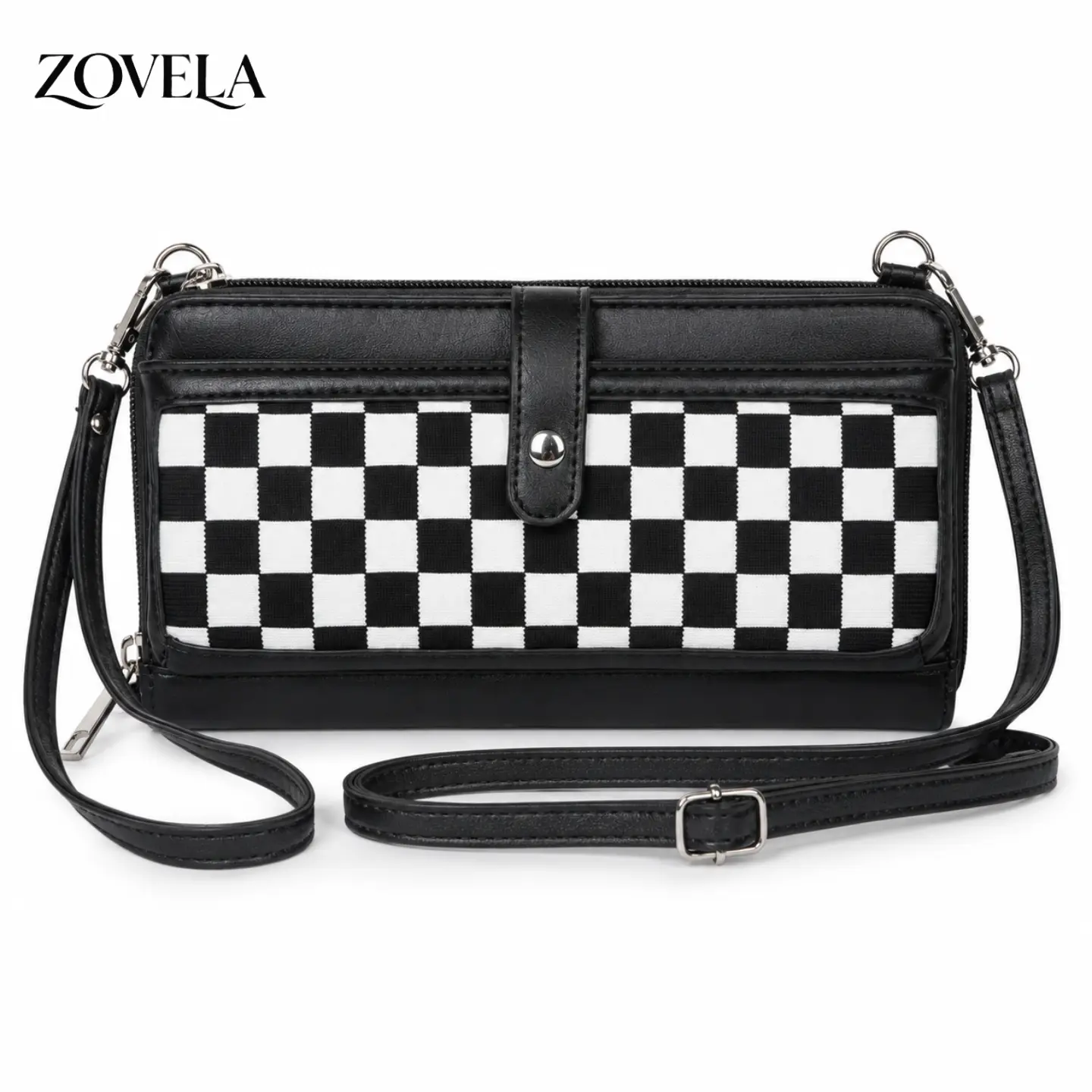 ZOVELA Women's Checkered RFID Wallet Crossbody Purse | Cellphone Bag with Card Slots, Everyday, Convertible Lightweight Wristlet, With Zipper
