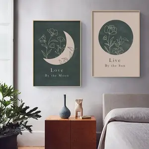 2pcs Sun & Moon Abstract Geometric Canvas Art, Vintage Simple Creative Wall Poster, High-Quality Home Decor Unframed