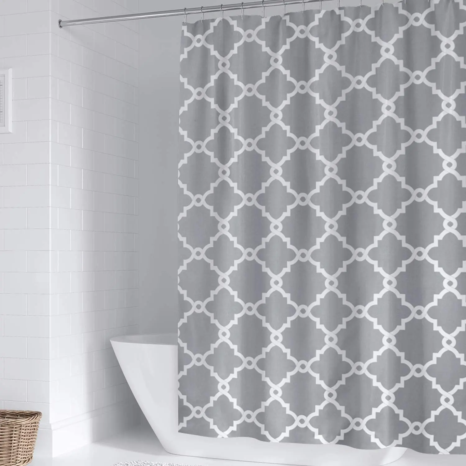 1pc Geometric Polyester Fabric Shower Curtain, Bathroom Curtains Shower, with 12 Metal Grommets & 12 Plastic Hooks, Durable Bathroom Curtain for Home Decor Restroom