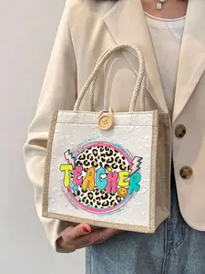 Teacher's Day Letter Print Handbag, Minimalist Large Capacity Bag, Portable Casual Storage Bag, Multifunctional Shopping Bag, Perfect Gift, Casual Commuting Handbag