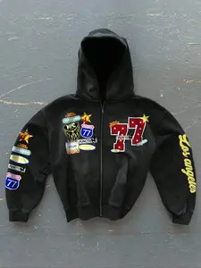 Men's Hooded Zipper Sweatshirt, Long Sleeve, Cotton Casual Loose Fit, Fall & Winter Thin Jacket, Cartoon Pattern, Daily Wear, Unisex Couple, Tops, Menswear