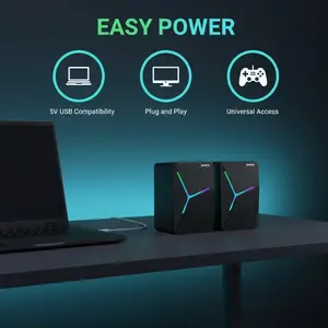 Portable Desktop Mini Speaker System, USB Wired Power, 3.5mm Audio Interface, RGB Breathing Light, Volume Control, for PC Laptop Smartphone TV Office Home