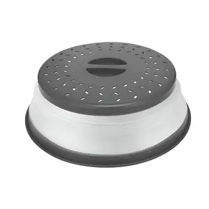 10 Inch Microwave Food Cover & Collapsible Silicone Mat - Splatter Guard, Plate Holder & Kitchen Colander for Meal Prep, Charcoal Utensils Handheld