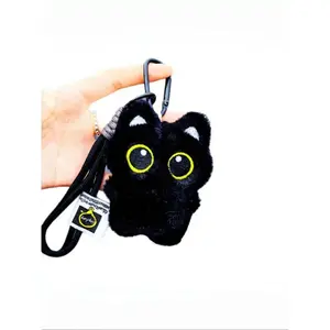 Cute Black Cat Plush Keychain, Soft Cat Bag Charm with Fish Pendant, Kawaii Animal Key Ring for Backpack Purse, Aesthetic Cat Accessory for Girls, Perfect Gift for Cat Lovers