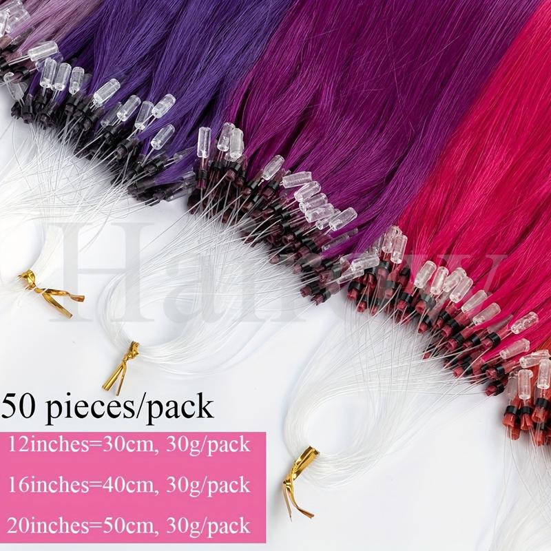 New Wholesale Hot 12" 16" 20" Colored Micro Loop Human Hair Extensions - 50pcs Pack, Straight Pink, Green, Red, Blue, Real Human Hair Microlink Extensions, 30g, Perfect for Vacation Style, Women'S Hair Accessories |   Vibrant Hair Color |   High-Quality H