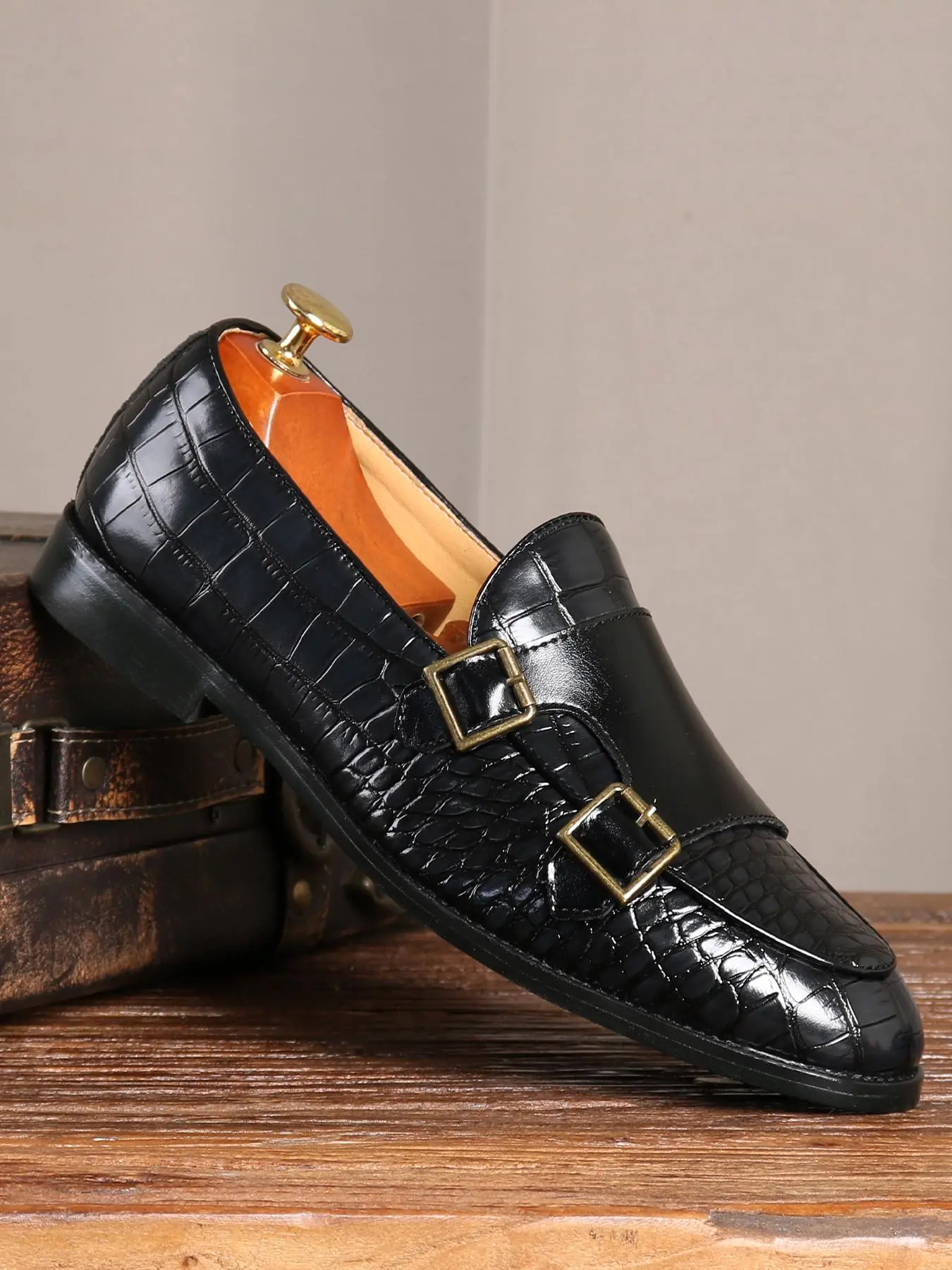 Men's Business Formal Crocodile Embossed PU Leather Slip on Dress Shoes, Business Style Shoes, Fashionable Comfortable Affordable Loafers for Work Office, Male All-match Commuter Shoes for Daily Wear, Office Footwear