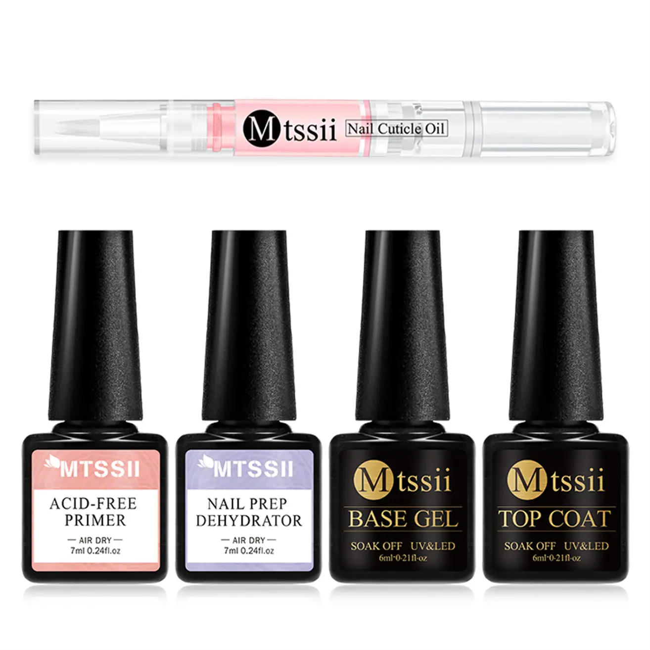 MTSSII 5pcs Gel Nail Polish Kit, Nail-Primers, Prep Dehydrator Gel, Nail Cuticle Oil, Base Gel, Top Coat, Nail Polish Long Lasting Air Dry Nail Gel Soak Off Manicure Nail Art Varnishes Gel Nails, Gel Top And Base Coat, Nail Gel Set