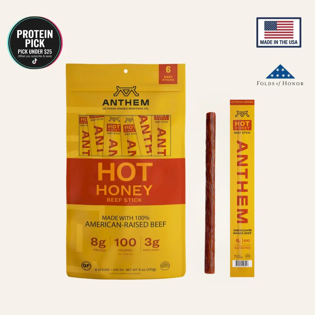 Anthem Snacks  | Beef Stick | Premium | Hot Honey, Dill Pickle, Chimichurri Flavors - 6 Meat Sticks, 8g -9g Protein,90-100 Calories