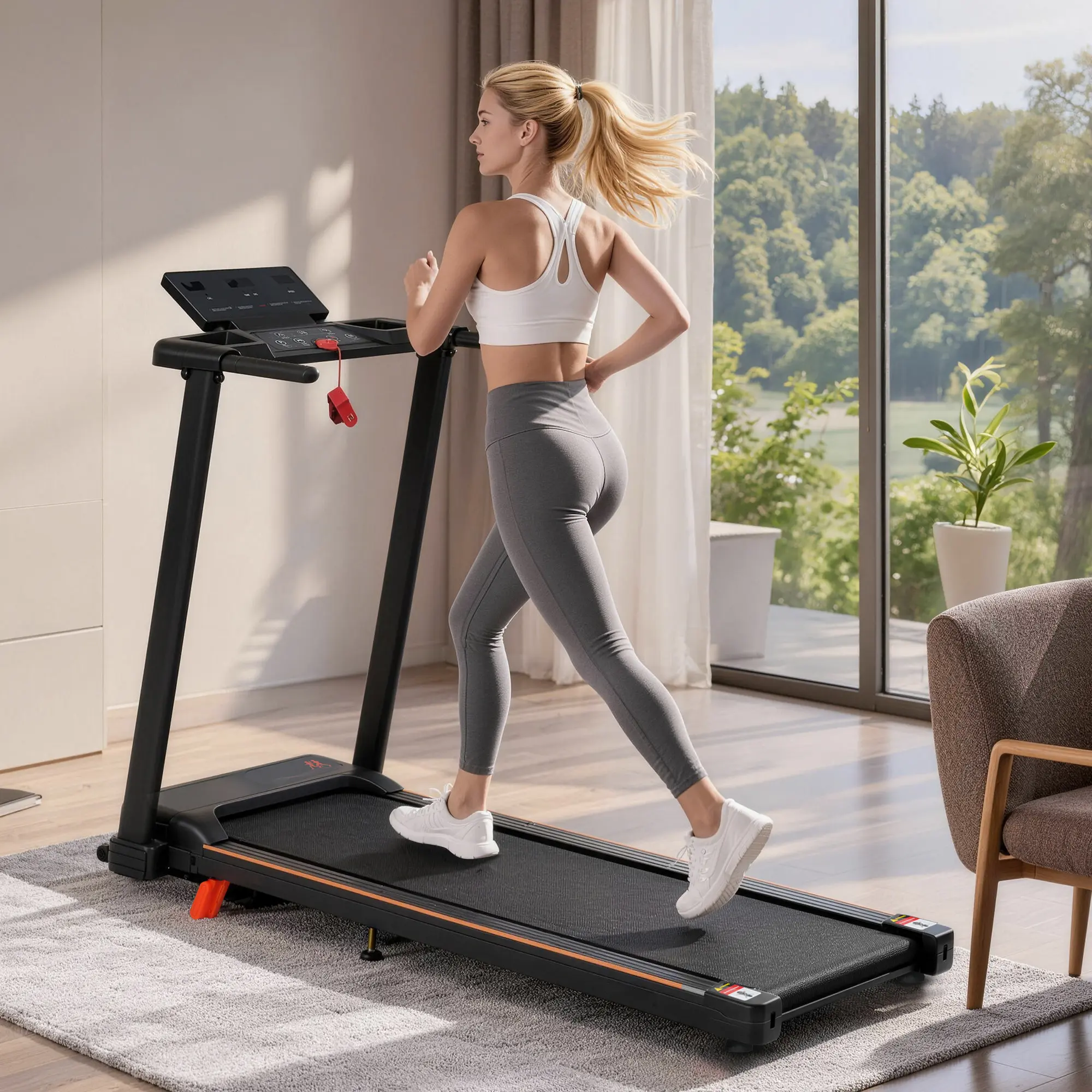 Fahuac Compact Folding Treadmill for Home, 3.0HP Silent Motor, 1-8 MPH Speed, 8% Manual Incline, 265 lbs Capacity, 7-Layer Anti-Slip Belt, Triple LED Display, Triple Screen, Running, Treadmills, Adjustable Legs, 45.28In*18.11In*39.37In, 3.0Hp Power, Quiet