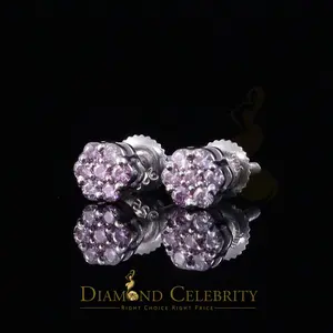 Diamondcelebritees Women's 925 Silver White 0.25ct VVS 'D' Pink Moissanite Floral Stud Earrings