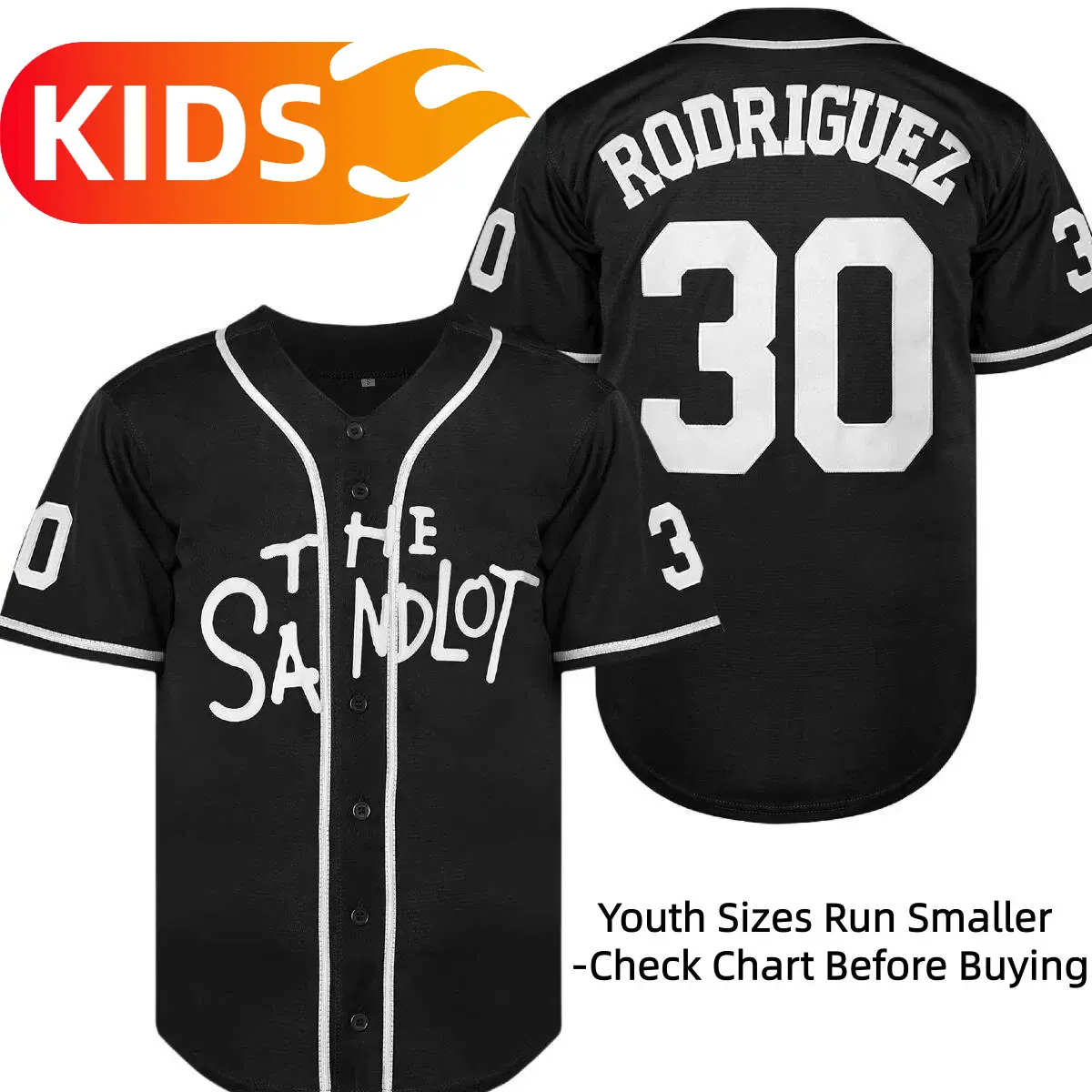 Youth Baseball Jersey,#30 Benny The Jet Rodriguez The Sandlot Movie Baseball Jersey, Sports Active Polyester Breathable Quick Dry Kids Shirt Casual Sporty Top Fan Sportswear Top