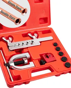 Auto Single & Double Flaring Tool Kit for Steel Brake Line Tubing Tools and Car Mechanics, Flare Tool with Extra Adapters Toolkit