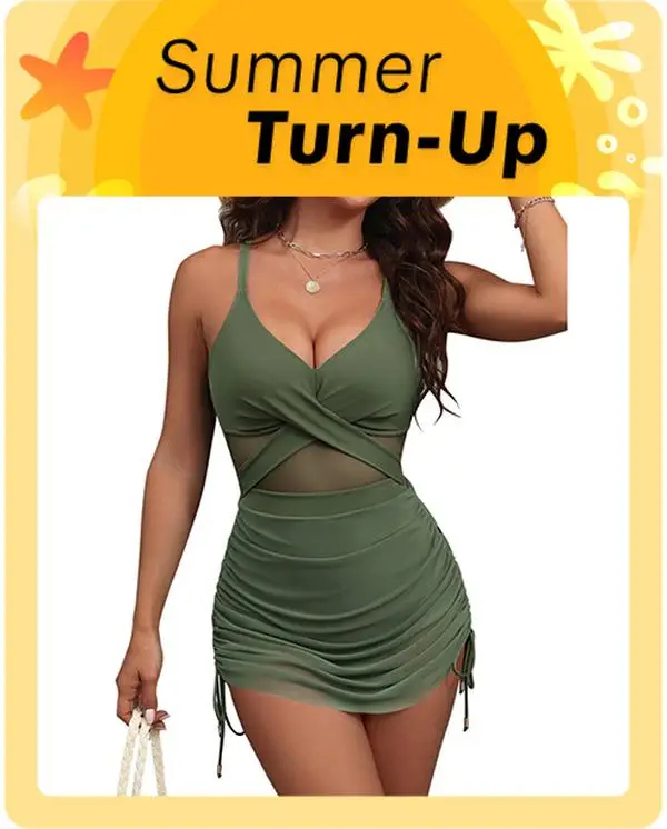 Blooming Jelly Twist Front One Piece Swimsuit Womens Modest Tummy Control Swim Dress #September Restock Campaign