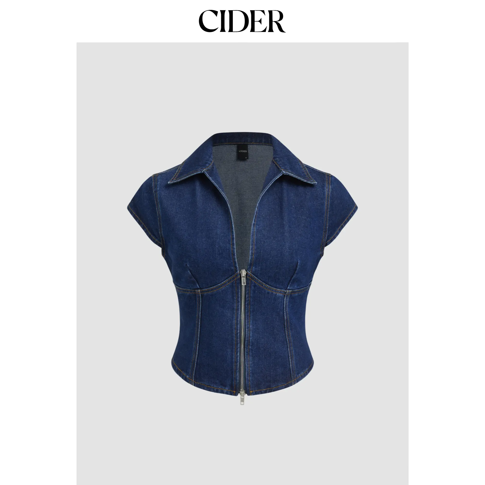 Cider Denim Polo Neck Zip Through Blouse