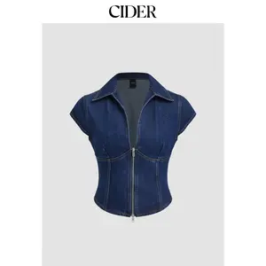Cider Denim Polo Neck Zip Through Blouse