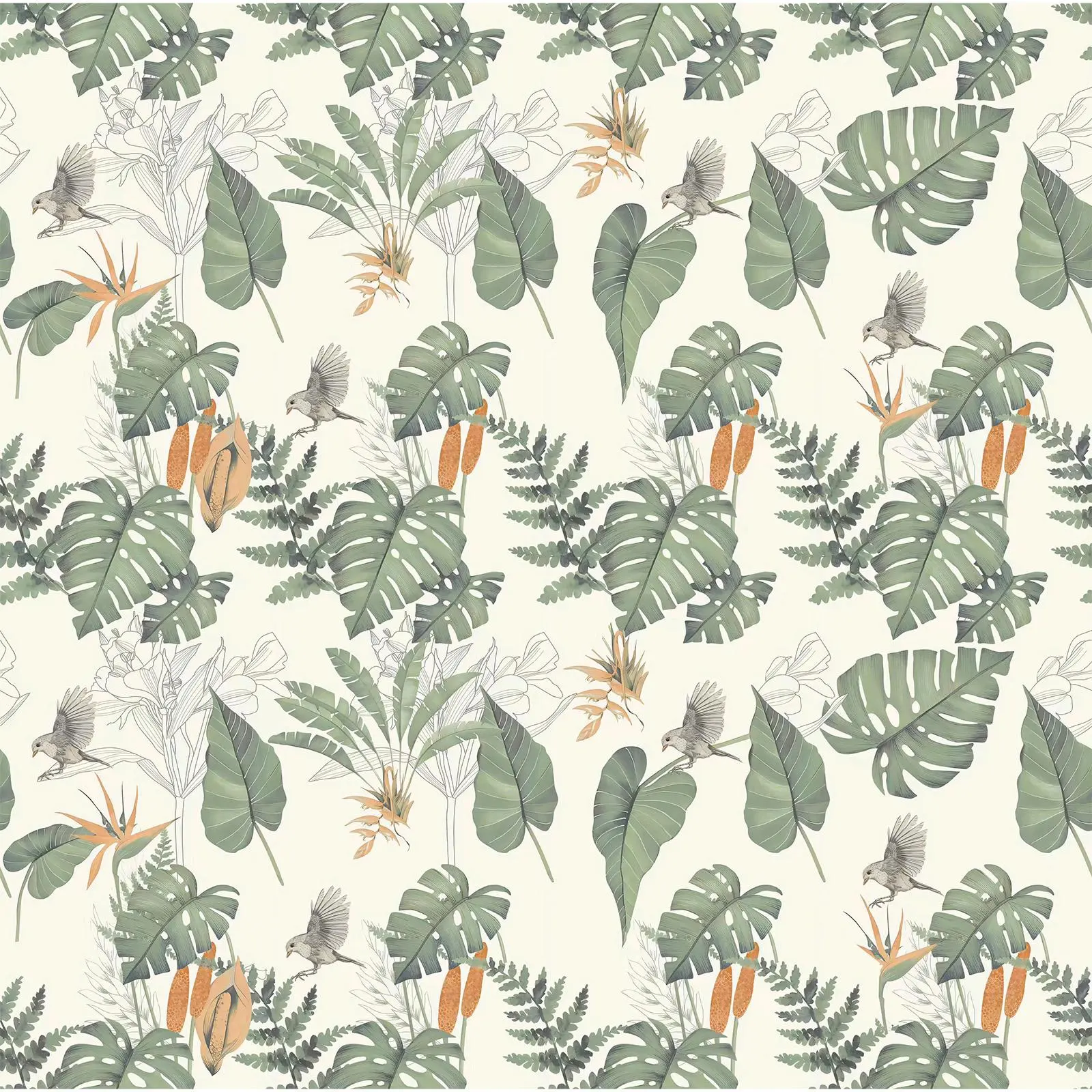 Self-Adhesive Light Color Plant Wall Paper Roll, Banana Leaf Peel & Stick Wallpaper, Waterproof Removable Easy Installation