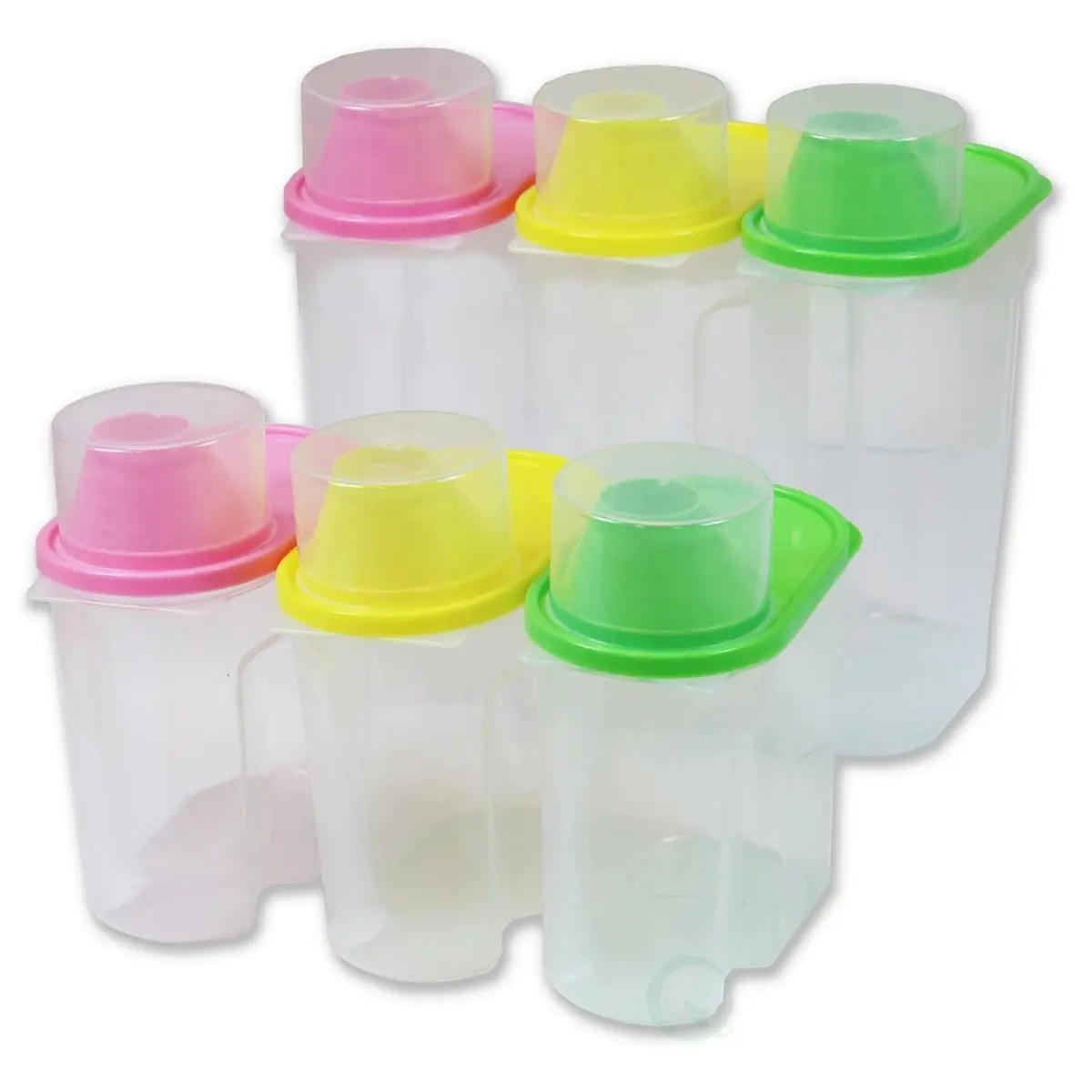 212 MAIN BPA-Free Plastic Transparent Food Storage Containers with Leakproof Lids - 2-Size Dispensers, 6-Piece Colored Set (Green, Pink, Yellow) for Kitchen Organization, Flour, Coffee