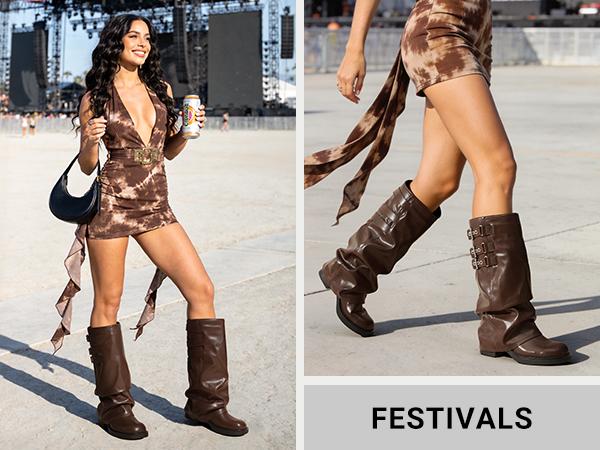 DREAM PAIRS Fold-over Knee High Fashion Boots for Women | Adjustable Buckle,Low Chunky Heel,Comfort Slouchy Boots,Festival Party Going Out Looks,Long Tall Fashion Casual Boots