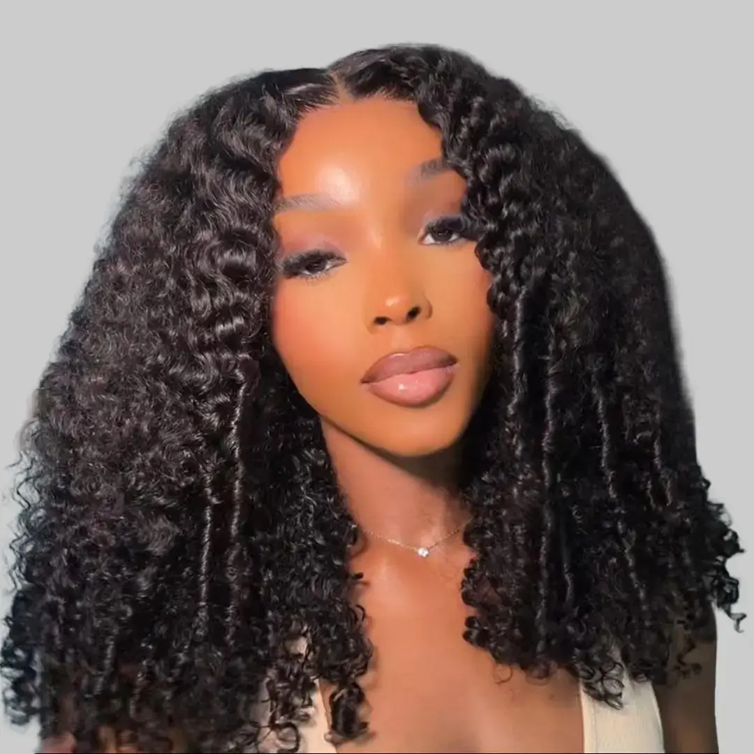 【Live Sale】Nadula 250% Density Natural Black Afro Kinky Curly with Finger Coil Ends Drawstring Wig Human Hair Wigs Natural Looking Beginner Friendly Glueless 7x5 Lace Wig