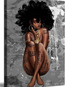 Black Queen Poster African American Wall Art Abstract Black Girl Wall Decor Fashion Black Women Wall Decor African Women Portrait Meditation Vertical Painted Picture Unframed